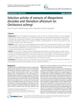 Selective Activity of Extracts of Margaritaria Discoidea and Homalium Africanum on Onchocerca Ochengi