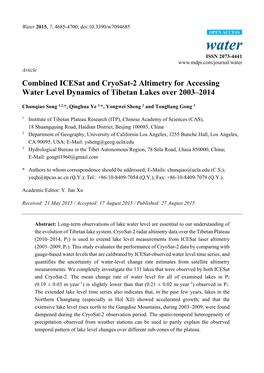 Combined Icesat and Cryosat-2 Altimetry for Accessing Water Level Dynamics of Tibetan Lakes Over 2003–2014