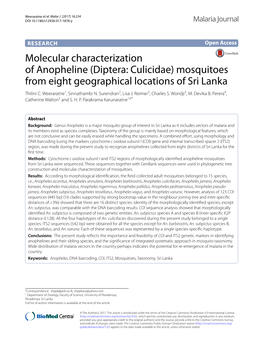 Mosquitoes from Eight Geographical Locations of Sri Lanka Thilini C