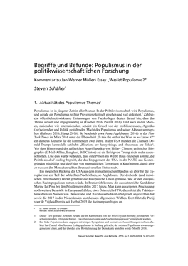 Begriffe Und Befunde: Populismus in Der Politikwissenschaftlichen Forschung