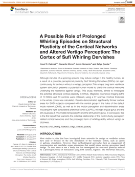 A Possible Role of Prolonged Whirling Episodes on Structural Plasticity of the Cortical Networks and Altered Vertigo Perception: the Cortex of Suﬁ Whirling Dervishes