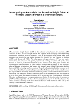 Investigating an Anomaly in the Australian Height Datum at the NSW-Victoria Border in Barham/Koondrook