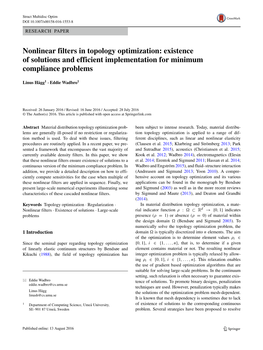 Nonlinear Filters in Topology Optimization: Existence of Solutions and Efficient Implementation for Minimum Compliance Problems