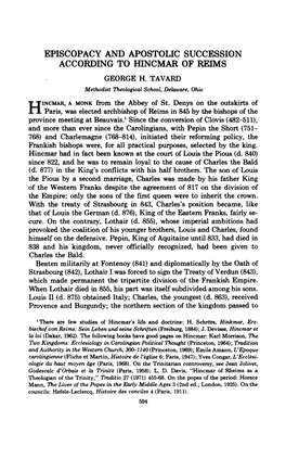 Episcopacy and Apostolic Succession According to Hincmar of Reims George H