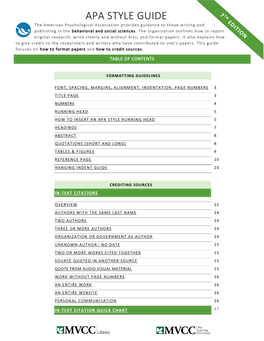 APA STYLE GUIDE the American Psychological Association Provides Guidance to Those Writing and Publishing in the Behavioral and Social Sciences