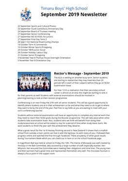 September 2019 Newsletter by Timaru Boys' High School