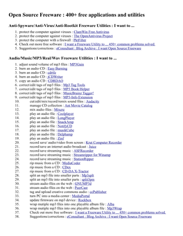 Open Source Freeware : 400+ Free Applications and Utilities