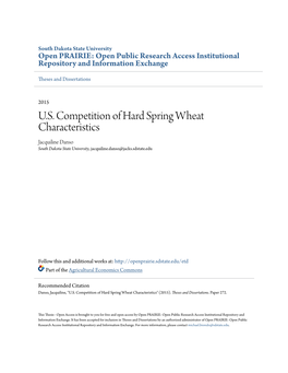 U.S. Competition of Hard Spring Wheat Characteristics Jacquiline Danso South Dakota State University, Jacquiline.Danso@Jacks.Sdstate.Edu