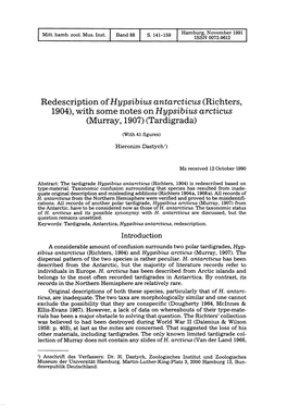 Redescription Ofhypsibius Antarcticus (Richters, 1904), with Some Notes on Hypsibius Arcticus (Murray, 1907) (Tardigrada)