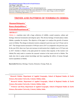 Trends and Patterns of Tourism in Odisha