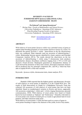 DIVERSITY ANALYSIS on TUBERED-BEARING Ipomoea Trifida (H.B.K.) G.Don