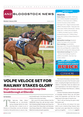 Volpe Veloce Set for Railway Stakes Glory | 2 | Monday 1 January 2018