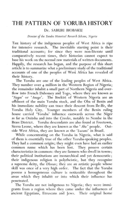 THE PATTERN of YORUBA HISTORY Dr