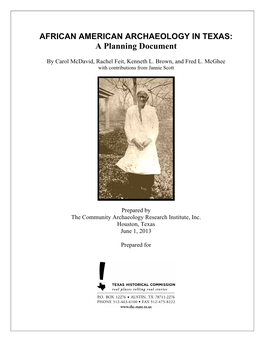 African American Archeology in Texas: a Planning Document