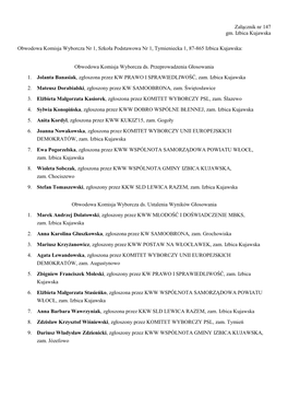 Załącznik Nr 147 Gm. Izbica Kujawska Obwodowa Komisja Wyborcza Nr 1