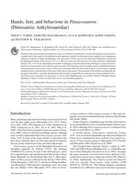 Hands, Feet, and Behaviour in Pinacosaurus (Dinosauria: Ankylosauridae)