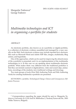 Multimedia Technologies and ICT in Organising E-Portfolio for Students