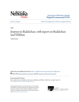With Report on Badakshan and Wakhan Abdul Rahim
