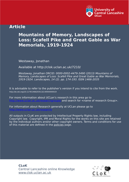 Scafell Pike and Great Gable As War Memorials, 1919-1924
