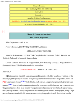 Foster V Svenson (2015 NY Slip Op 03068)