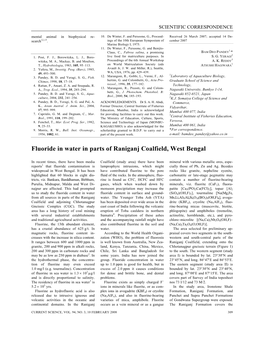Fluoride in Water in Parts of Raniganj Coalfield, West Bengal