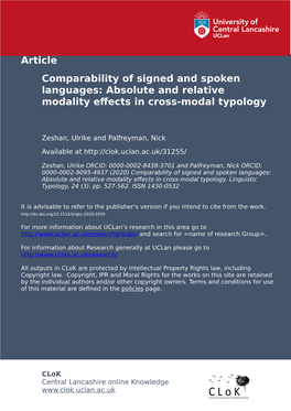 Comparability of Signed and Spoken Languages:Absolute And