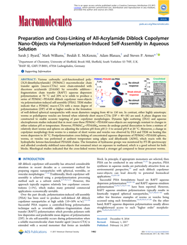 Preparation and Cross-Linking of All-Acrylamide Diblock Copolymer Nano-Objects Via Polymerization-Induced Self-Assembly in Aqueous Solution Sarah J