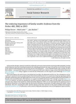 The Enduring Importance of Family Wealth: Evidence from the Forbes 400, 1982 to 2013