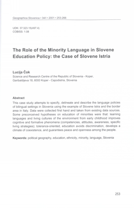 The Role of the Minority Language in Slovene Education Policy: the Case of Slovene Istria