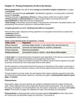 Chapter 13 - Primary Production of Life in the Oceans