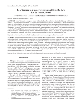 Leaf Damage in a Mangrove Swamp at Sepetiba Bay, Rio De Janeiro, Brazil LUIS FERNANDO TAVARES DE MENEZES1,3 and ARIANE LUNA PEIXOTO2