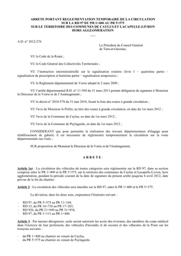 Rd 97 Du Pr 1+400 Au Pr 5+575 Sur Le Territoire Des Communes De Caylus Et Lacapelle-Livron Hors Agglomeration ___