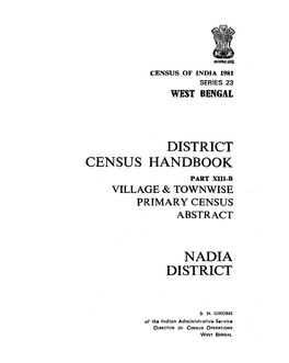 District Census Handbook, Part XIII-B, Nadia, Series-23, West Bengal