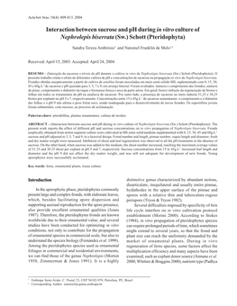 Interaction Between Sucrose and Ph During in Vitroculture of Nephrolepis