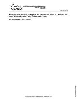 Using Citation Analysis to Explore the Information Needs of Graduate Stu- Dents Afﬁliated with a Fuel Cell Research Center