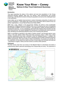 Know Your River – Conwy Salmon & Sea Trout Catchment Summary