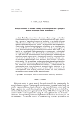 Biological Control of Cultural Heritage Pest Coleoptera and Lepidoptera with the Help of Parasitoid Hymenoptera