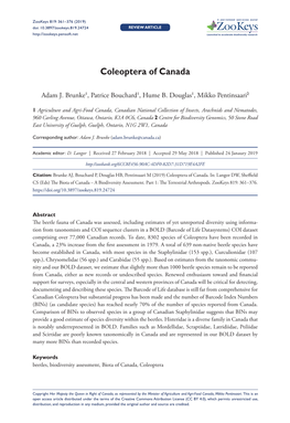 Coleoptera of Canada 361 Doi: 10.3897/Zookeys.819.24724 REVIEW ARTICLE Launched to Accelerate Biodiversity Research