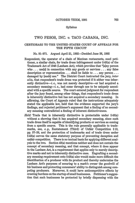 Two Pesos, Inc. V. Taco Cabana, Inc., 505 US