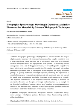 Holographic Spectroscopy: Wavelength-Dependent Analysis of Photosensitive Materials by Means of Holographic Techniques