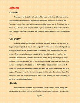 Barbados Location Geography Climate