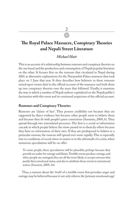 The Royal Palace Massacre, Conspiracy Theories and Nepali Street Literature Michael Hutt