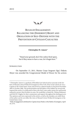 Rules of Engagement: Balancing the (Inherent) Right and Obligation of Self-Defense with the Prevention of Civilian Casualties