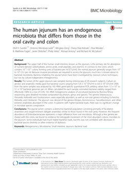 The Human Jejunum Has an Endogenous Microbiota That Differs from Those in the Oral Cavity and Colon Olof H