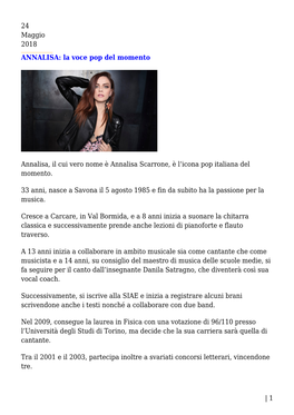 ANNALISA: La Voce Pop Del Momento