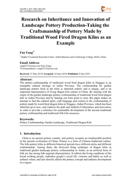 Research on Inheritance and Innovation of Landscape Pottery Production-Taking the Craftsmanship of Pottery Made by Traditional Wood Fired Dragon Kilns As an Example