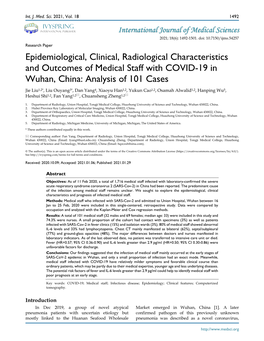 Epidemiological, Clinical, Radiological Characteristics and Outcomes of Medical Staff with COVID-19 in Wuhan, China: Analysis Of