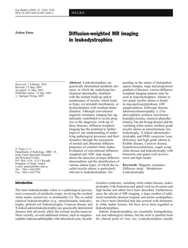 Diffusion-Weighted MR Imaging in Leukodystrophies