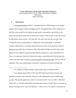 1 “Virtue Habituation and the Skill of Emotion Regulation” Forthcoming