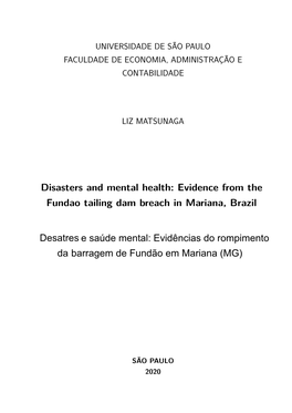 Disasters and Mental Health: Evidence from the Fundao Tailing Dam Breach in Mariana, Brazil